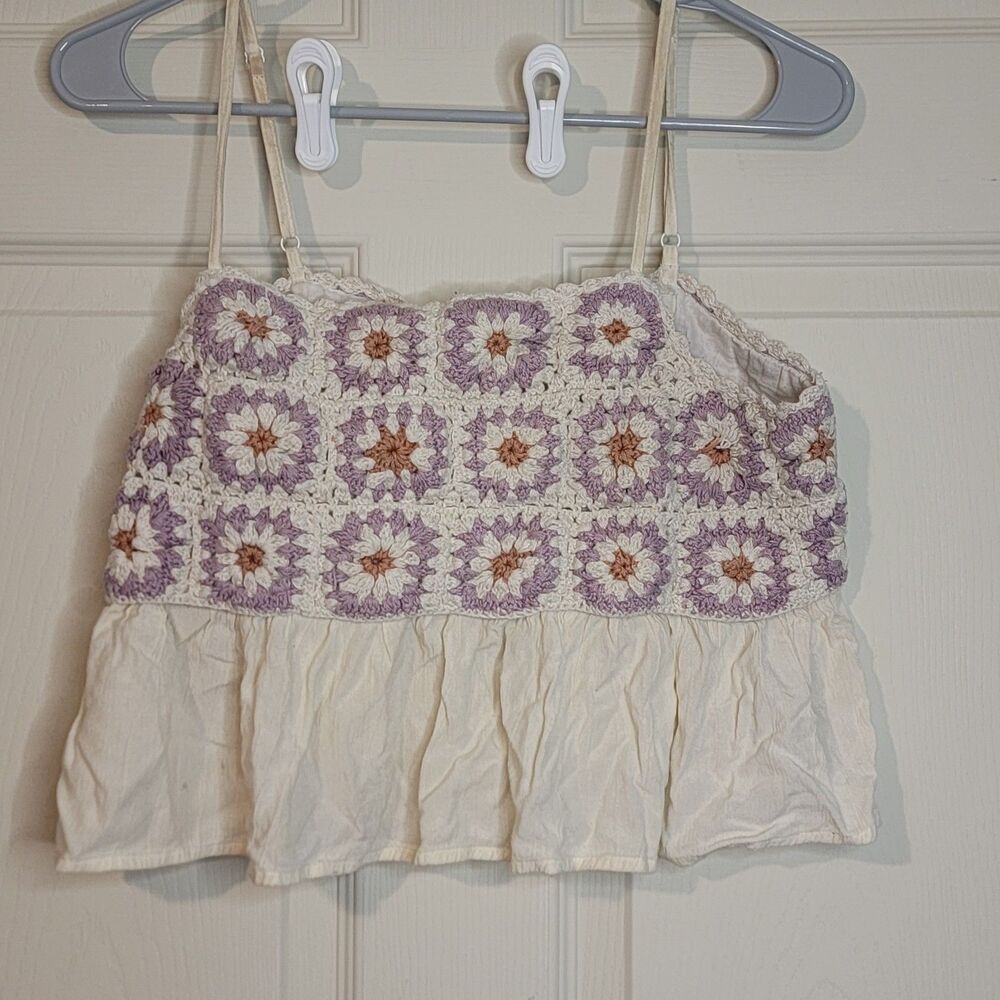 Lucky Brand Midriff Patchwork Shirt Granny Squares
